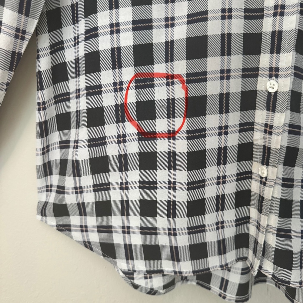 EQUIPMENT Femme Signature 100% Silk Plaid Blouse Button Front Gray Size Large - Picture 14 of 16